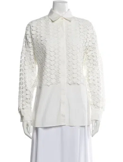 Pre-owned Akris Lace Pattern Long Sleeve Blouse In White