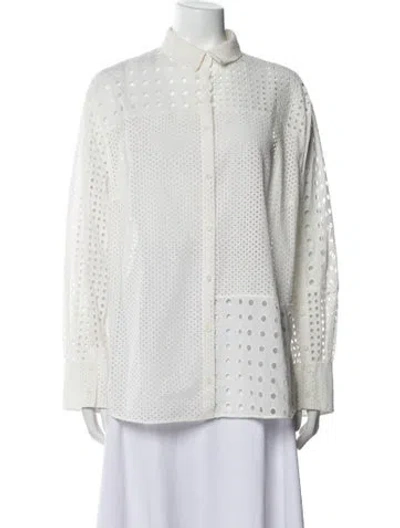 Pre-owned Akris Lace Pattern Long Sleeve Button-up Top In White