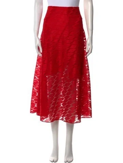 Pre-owned Akris Lace Pattern Midi Length Skirt In Red