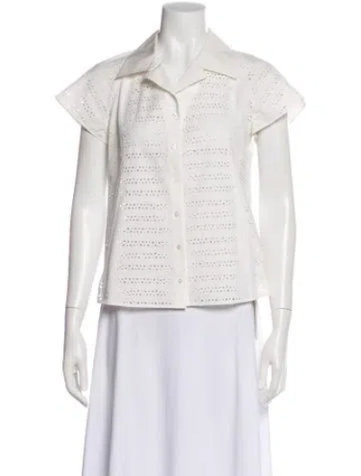 Pre-owned Akris Lace Pattern Short Sleeve Blouse In Neutral