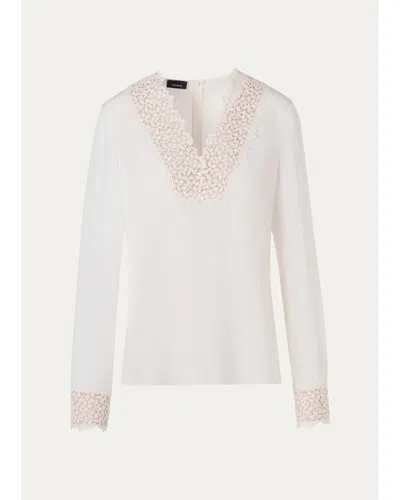 Akris Lace V-neck Long-sleeve Blouse In White