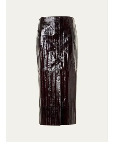 Akris Lacquered Eel Leather Slit Midi Pencil Skirt In Multi