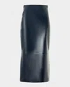 Akris Lacquered Leather Midi Skirt In Blue