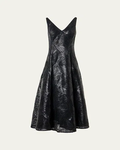 Akris Lacquered Sea Faille Sleeveless Midi Dress In Black