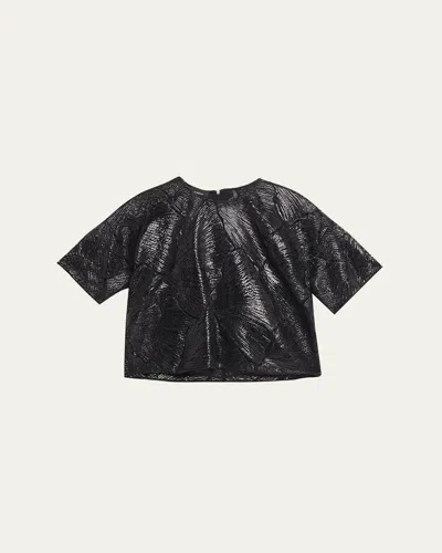 Akris Lacquered Sea Fan Lace Boxy Short-sleeve Top In Black