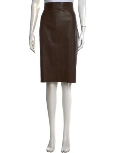 Pre-owned Akris Lamb Fur Midi Length Skirt In Brown