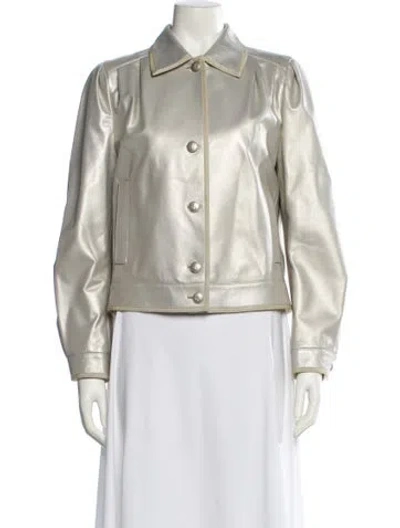 Pre-owned Akris Lamb Leather Biker Jacket In Neutral