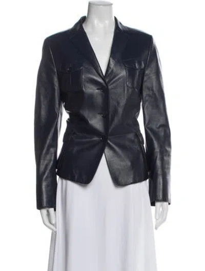 Pre-owned Akris Lamb Leather Blazer In Blue