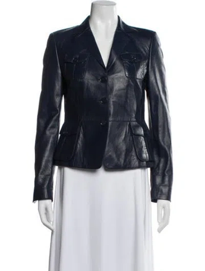 Pre-owned Akris Lamb Leather Coat In Blue