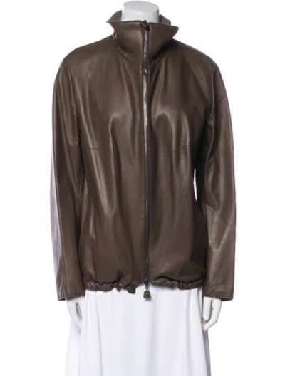 Pre-owned Akris Lamb Leather Jacket In Brown