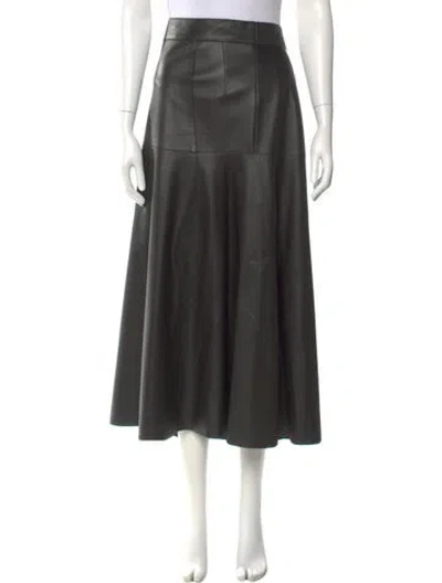 Pre-owned Akris Lamb Leather Midi Length Skirt In Black