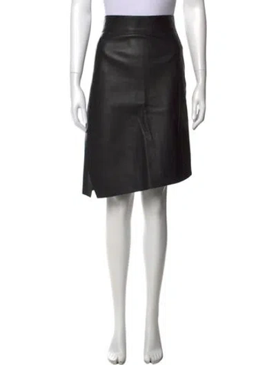 Pre-owned Akris Lamb Leather Midi Length Skirt In Black