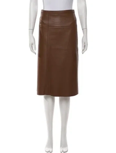 Pre-owned Akris Lamb Leather Midi Length Skirt In Brown