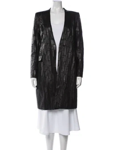 Pre-owned Akris Lamb Leather Patterned Coat In Black