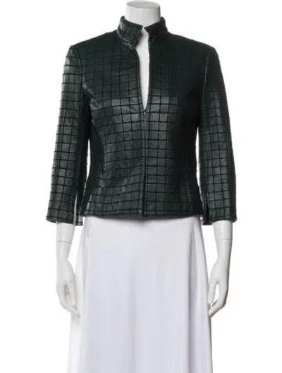 Pre-owned Akris Lamb Leather Plaid Print Blazer In Green