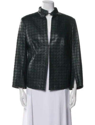 Pre-owned Akris Lamb Leather Plaid Print Evening Jacket In Green