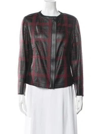 Pre-owned Akris Lamb Leather Plaid Print Jacket In Black