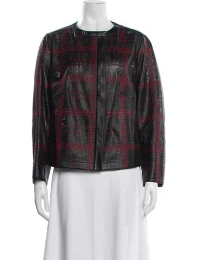 Pre-owned Akris Lamb Leather Plaid Print Jacket In Multicolor