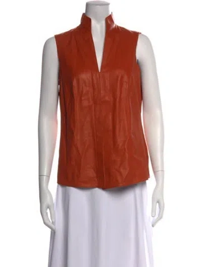 Pre-owned Akris Lamb Leather Sleeveless Top In Orange