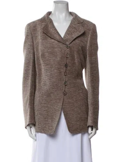 Pre-owned Akris Lamb Leather Tweed Pattern Blazer In Brown