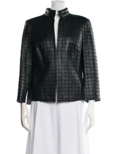 Pre-owned Akris Lamb Leather Tweed Pattern Jacket In Green