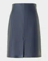 Akris Lamb Nappa Leather A-line Skirt In Blue