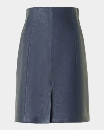 Akris Lamb Nappa Leather A-line Skirt In Blue