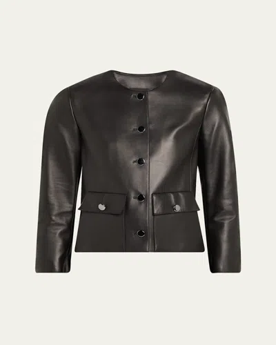 Akris Lamb Nappa Leather Collarless Jacke†