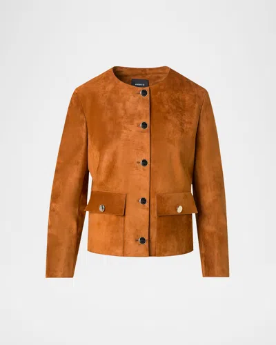Akris Lamb Suede Single-breasted Winter Jacket In Brown
