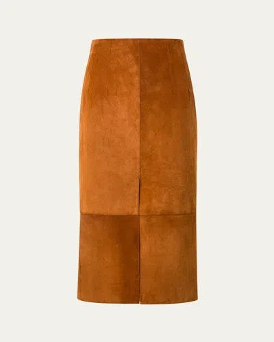 Akris Lamb Suede Slit Midi Pencil Skirt