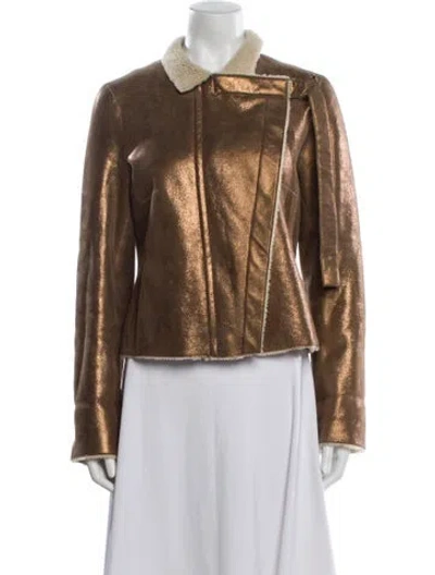 Pre-owned Akris Lambskin Biker Jacket In Brown