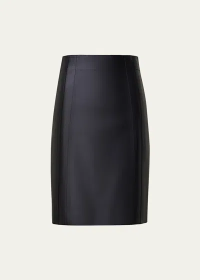 Akris Lambskin Leather Short Pencil Skirt In Black