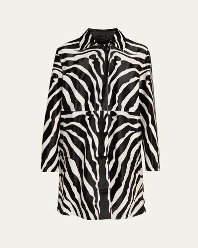 Akris Laron Zebra Print Pony Hair Single-breasted Coat In Ecru/black