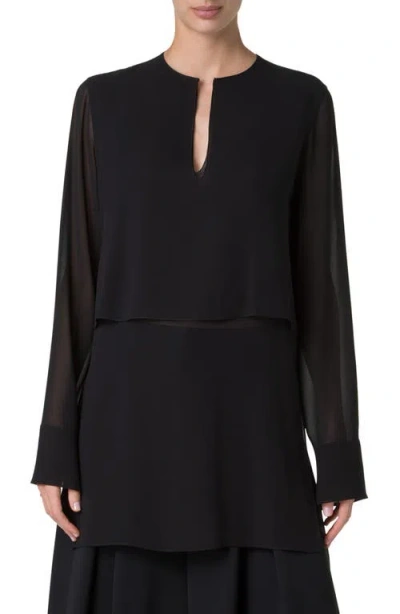 Akris Layered Crepe & Georgette Silk Tunic In Black