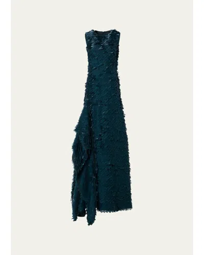 Akris Layered Organza Tile Asymmetric A-line Gown In Forest Green