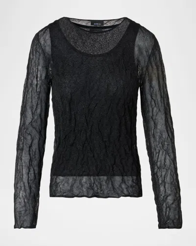 Akris Layered Sheer Long-sleeve Top In Black