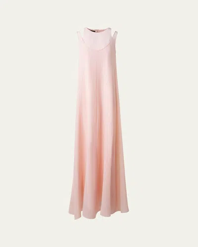 Akris Layered Shoulder Cutout Silk Gown In Peach