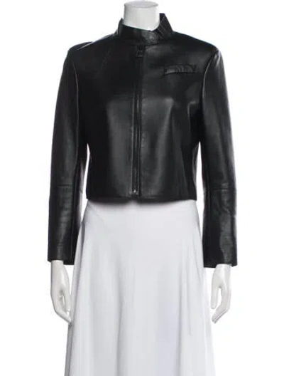 Pre-owned Akris Leather Biker Jacket In Black