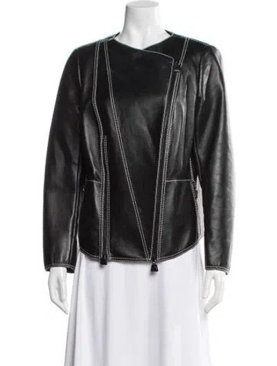 Pre-owned Akris Leather Biker Jacket In Black
