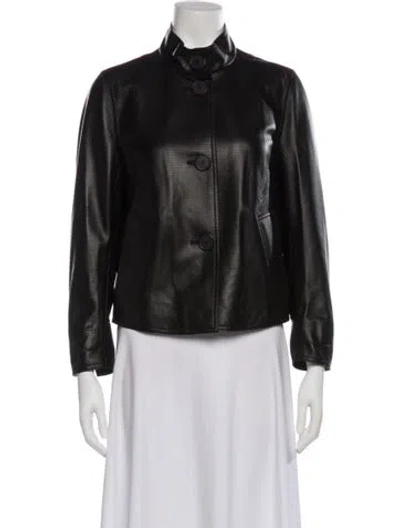 Pre-owned Akris Leather Biker Jacket In Gray