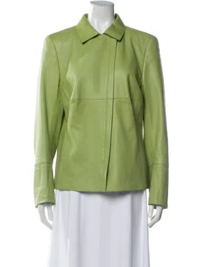 Pre-owned Akris Leather Biker Jacket In Green