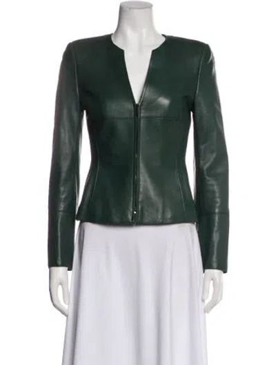 Pre-owned Akris Leather Biker Jacket In Green
