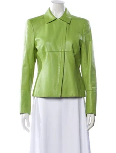 Pre-owned Akris Leather Biker Jacket In Green