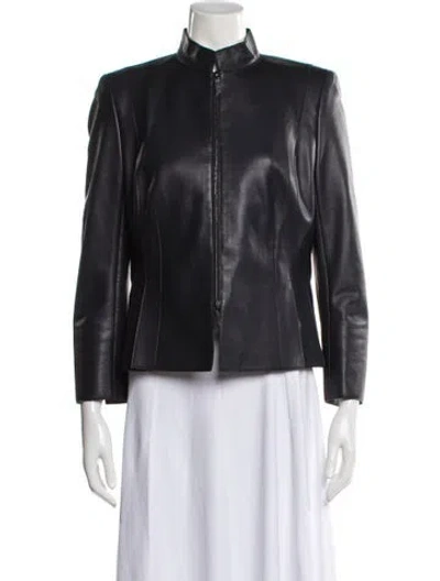 Pre-owned Akris Leather Biker Jacket In Grey