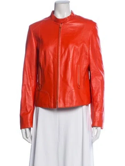 Pre-owned Akris Leather Biker Jacket In Orange