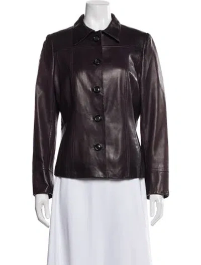 Pre-owned Akris Leather Biker Jacket In Purple