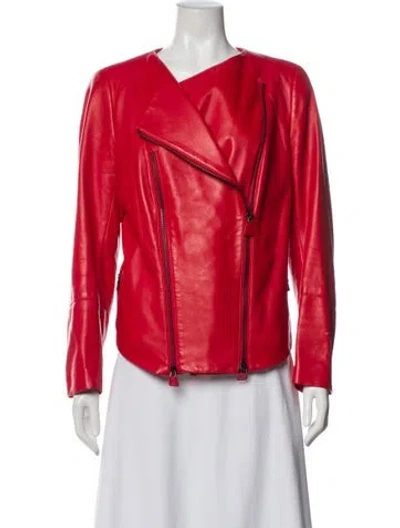 Pre-owned Akris Leather Biker Jacket In Red