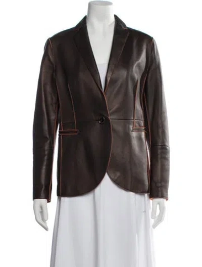 Pre-owned Akris Leather Blazer In Brown
