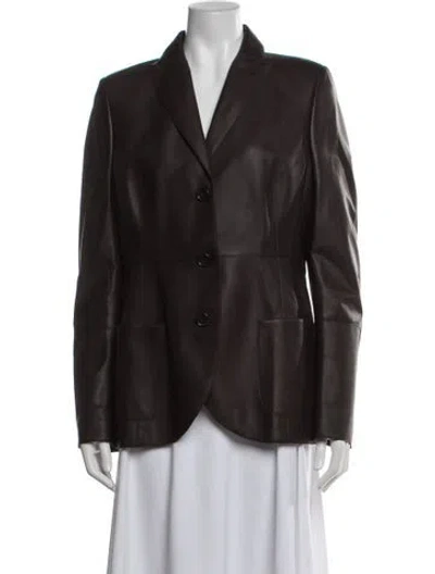 Pre-owned Akris Leather Blazer W/ Tags In Brown