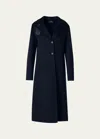 Akris Leather Collar Cashmere Coat In Navy
